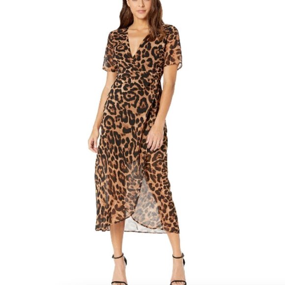 Bardot Leopard Wrap Dress in Brown & Black sz S - Picture 1 of 6
